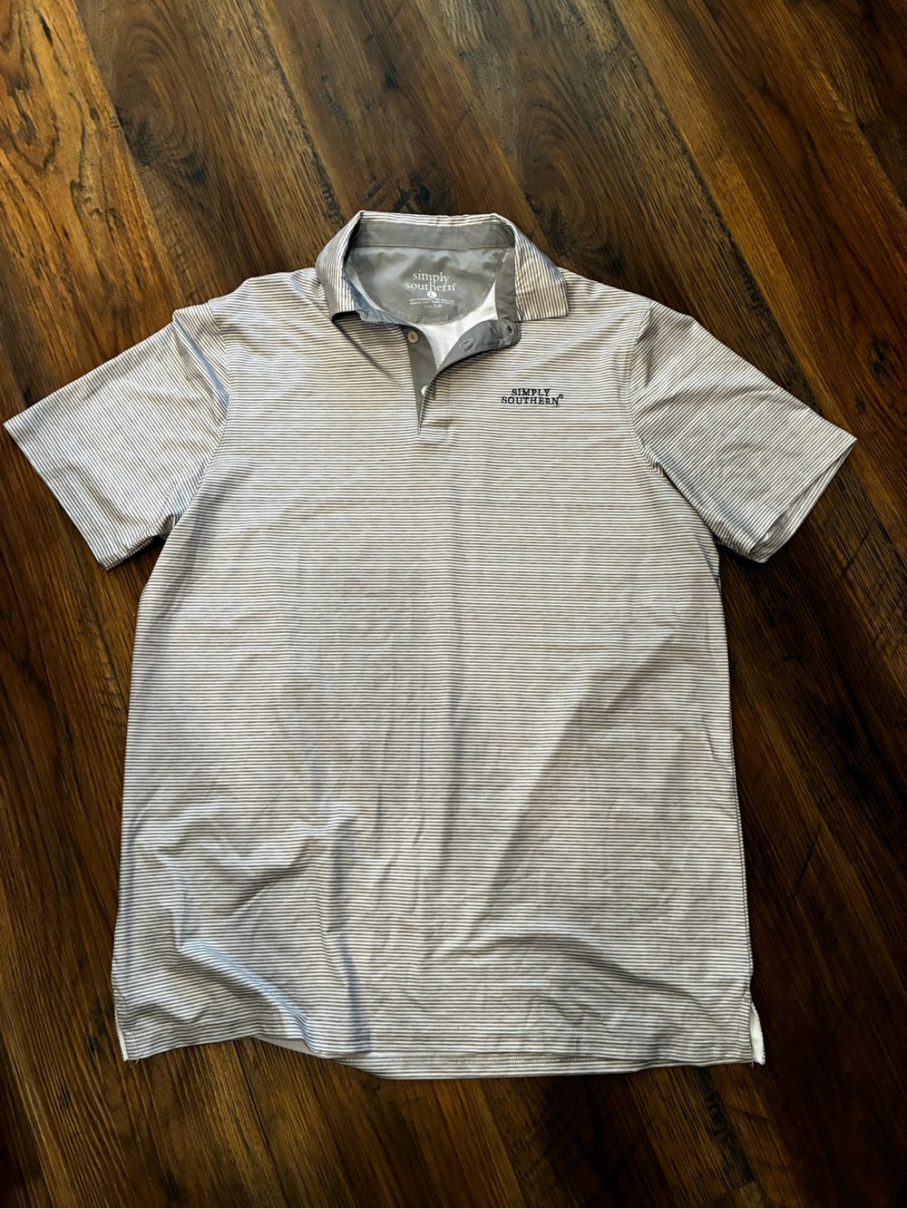 Simply Southern Men’s Light Gray Striped Polo